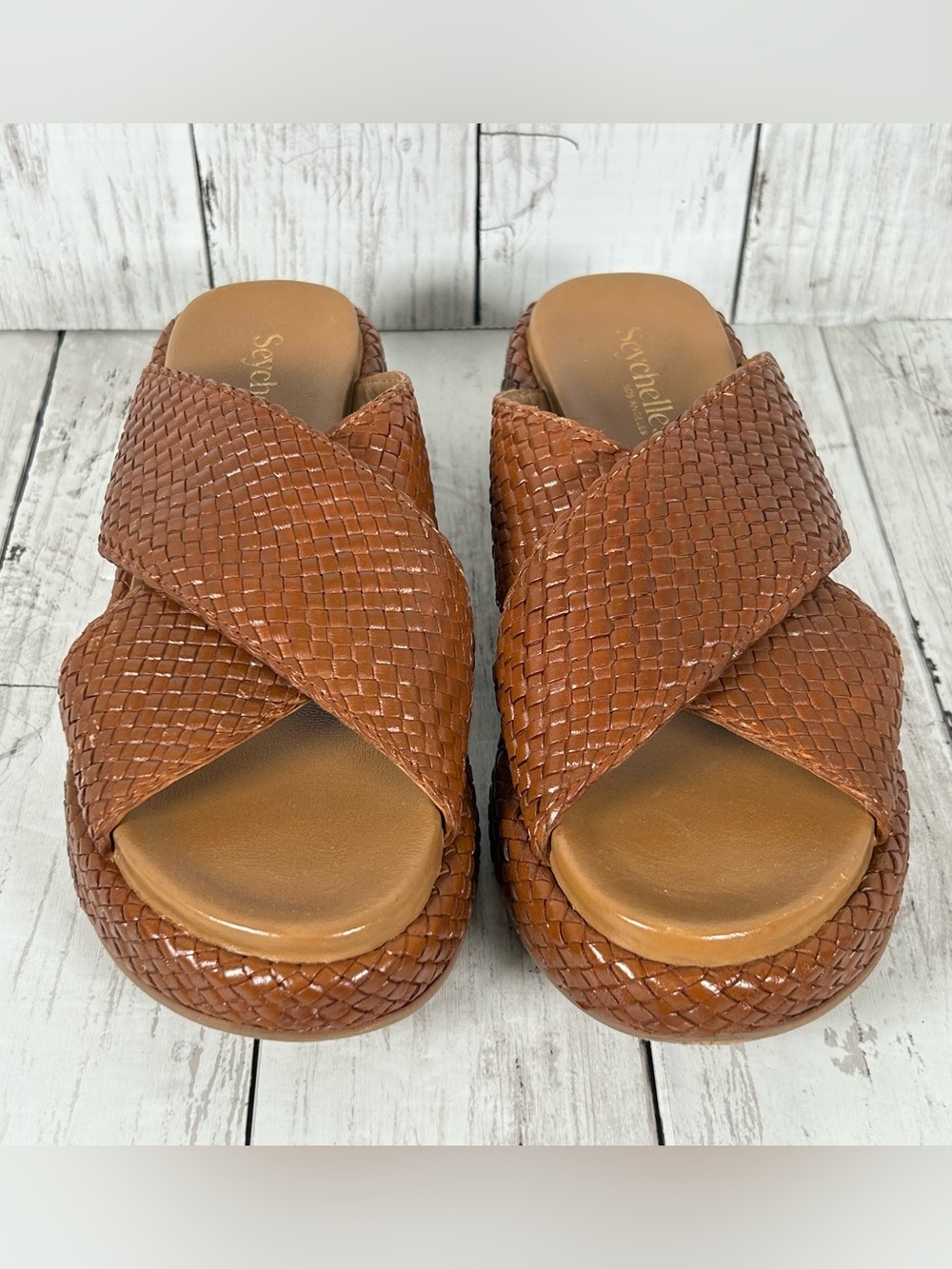Seychelles Key West Woven Leather Platform Sandals Brown Anthropologie 8.5 NEW - Picture 3 of 5